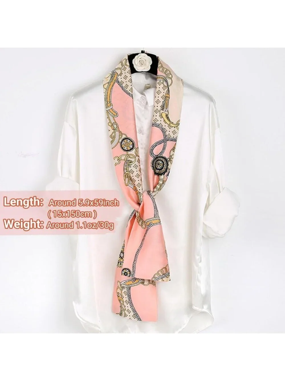Women's Pink Plaid Stylish Silky Satin Headscarf Wrap Lightweight Scarves Scarf